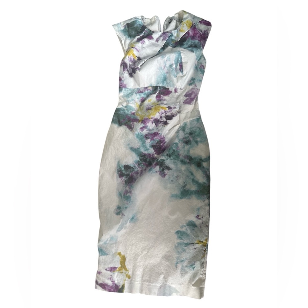 Karen Millen Abstract Print Colorful Tailored Structured Dress Size 4